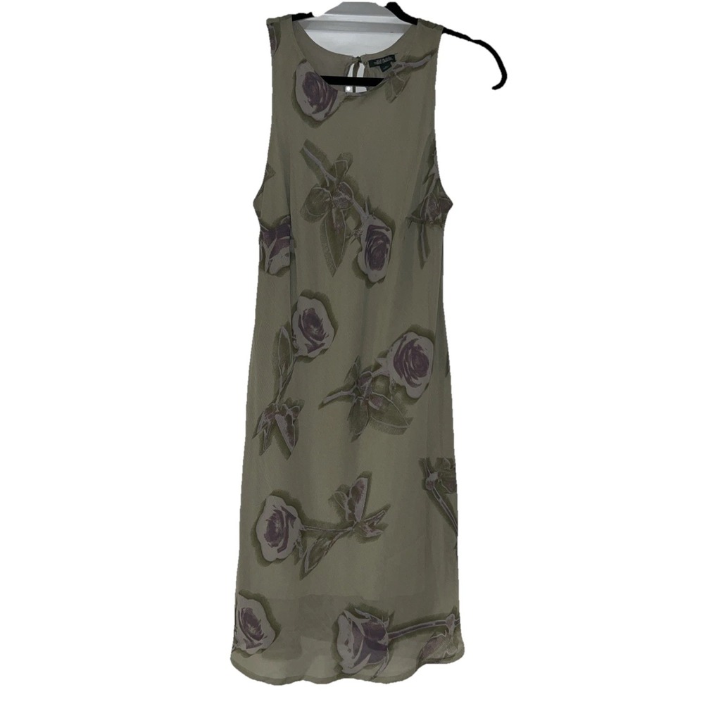 Wild Fable~Medium~Floral Dress Sleeveless Sheer Overlay Green Purple